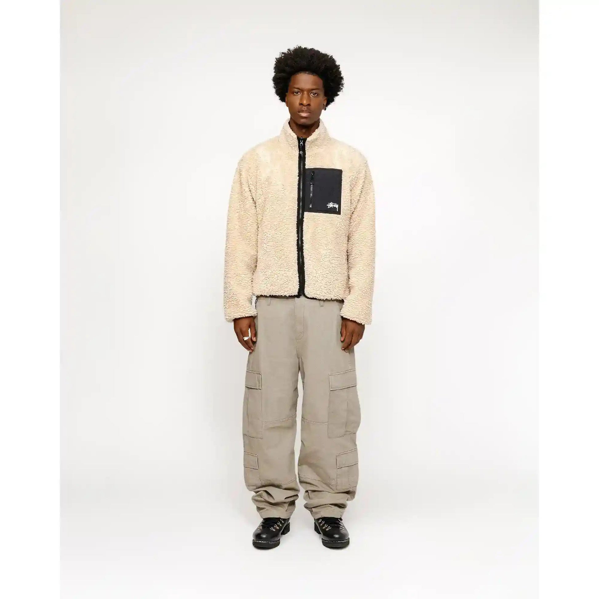 Stussy Sherpa Reversible Jacket, beige – Tiki Room Skateboards Stussy Sherpa Reversible Jacket, beige – Tiki Room Skateboards