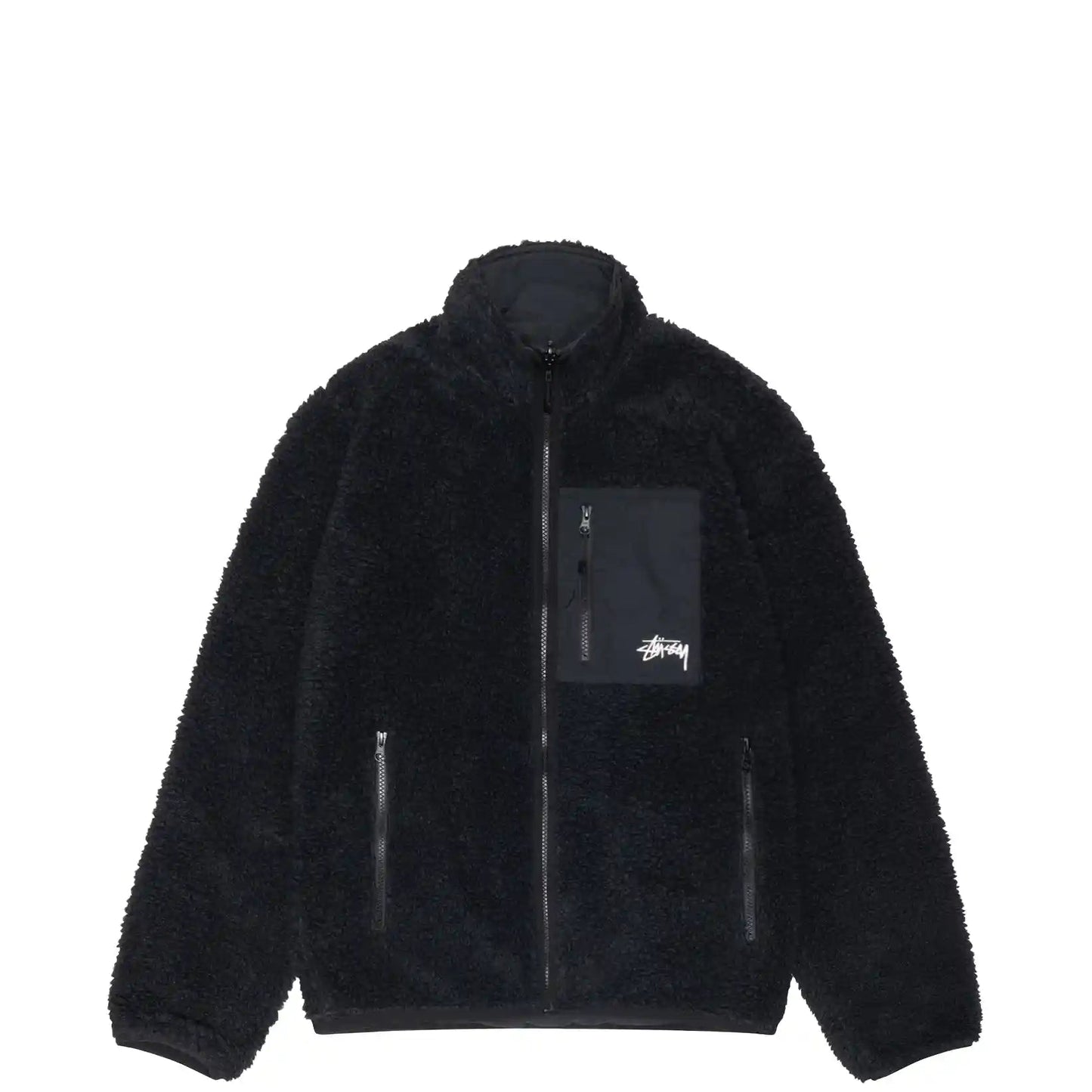 Stussy Sherpa Reversible Jacket, black – Tiki Room Skateboards Stussy Sherpa Reversible Jacket, black – Tiki Room Skateboards
