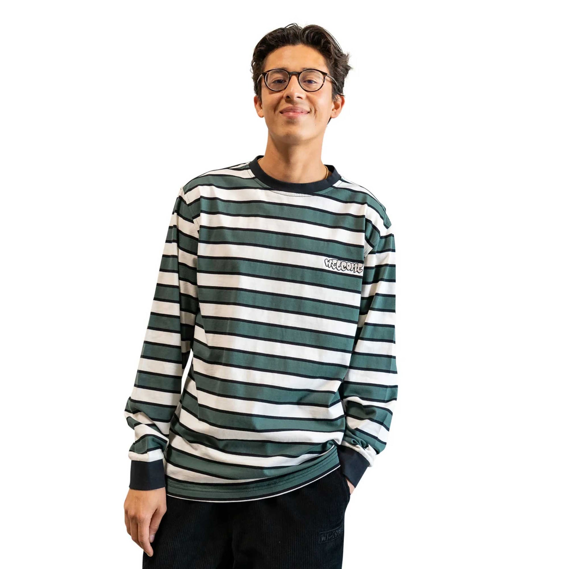 Welcome Cooper Yarn-Dyed Longsleeve Knit Tee, spruce - Tiki Room Skateboards - 4