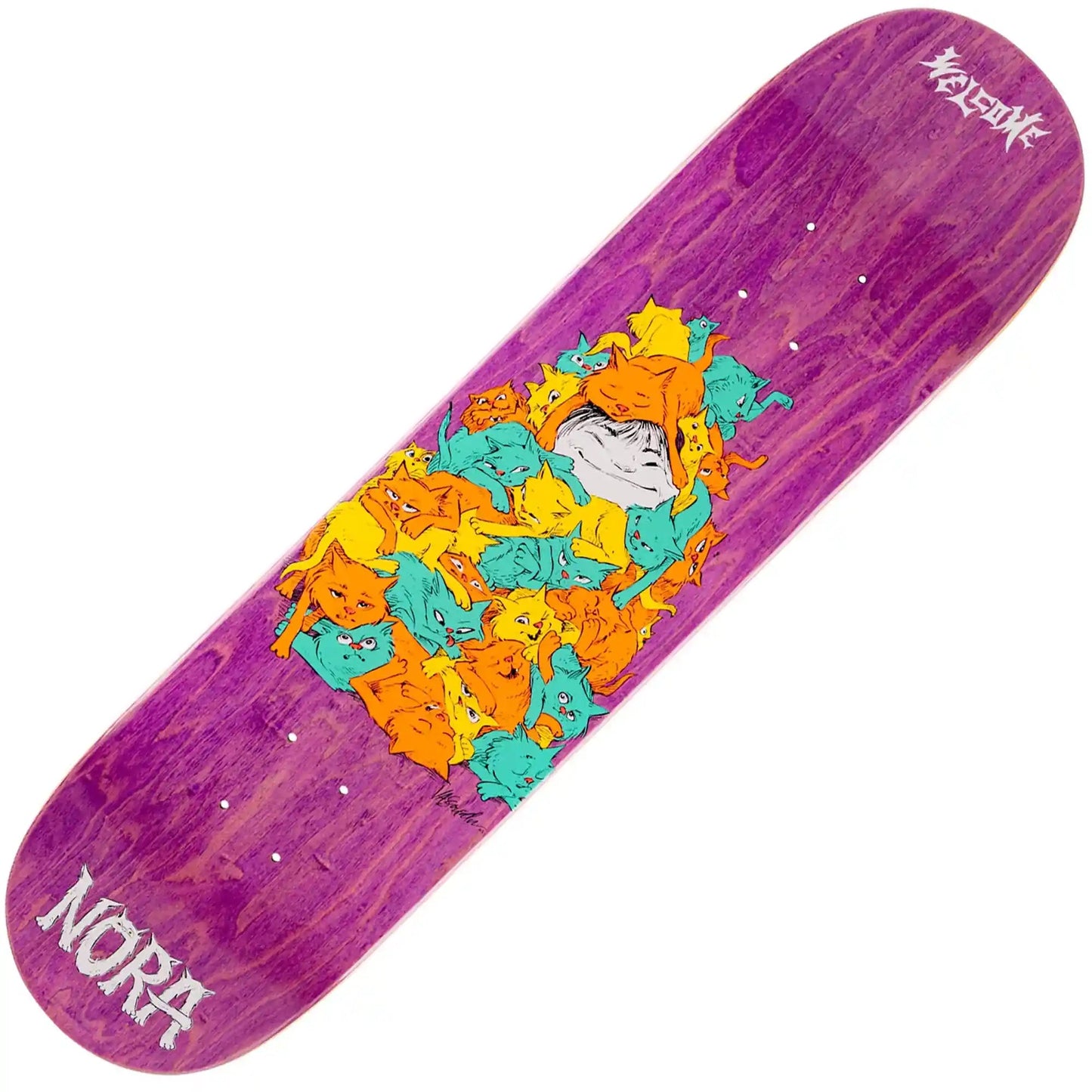 Welcome Purr Pile Nora Pro Model Deck (7.75"), purple stain - Tiki Room Skateboards - 1