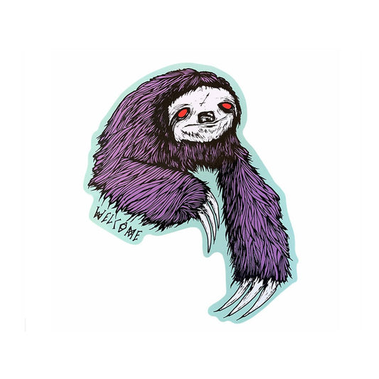 Welcome Sloth Die-Cut Sticker, purple/sage - Tiki Room Skateboards - 1