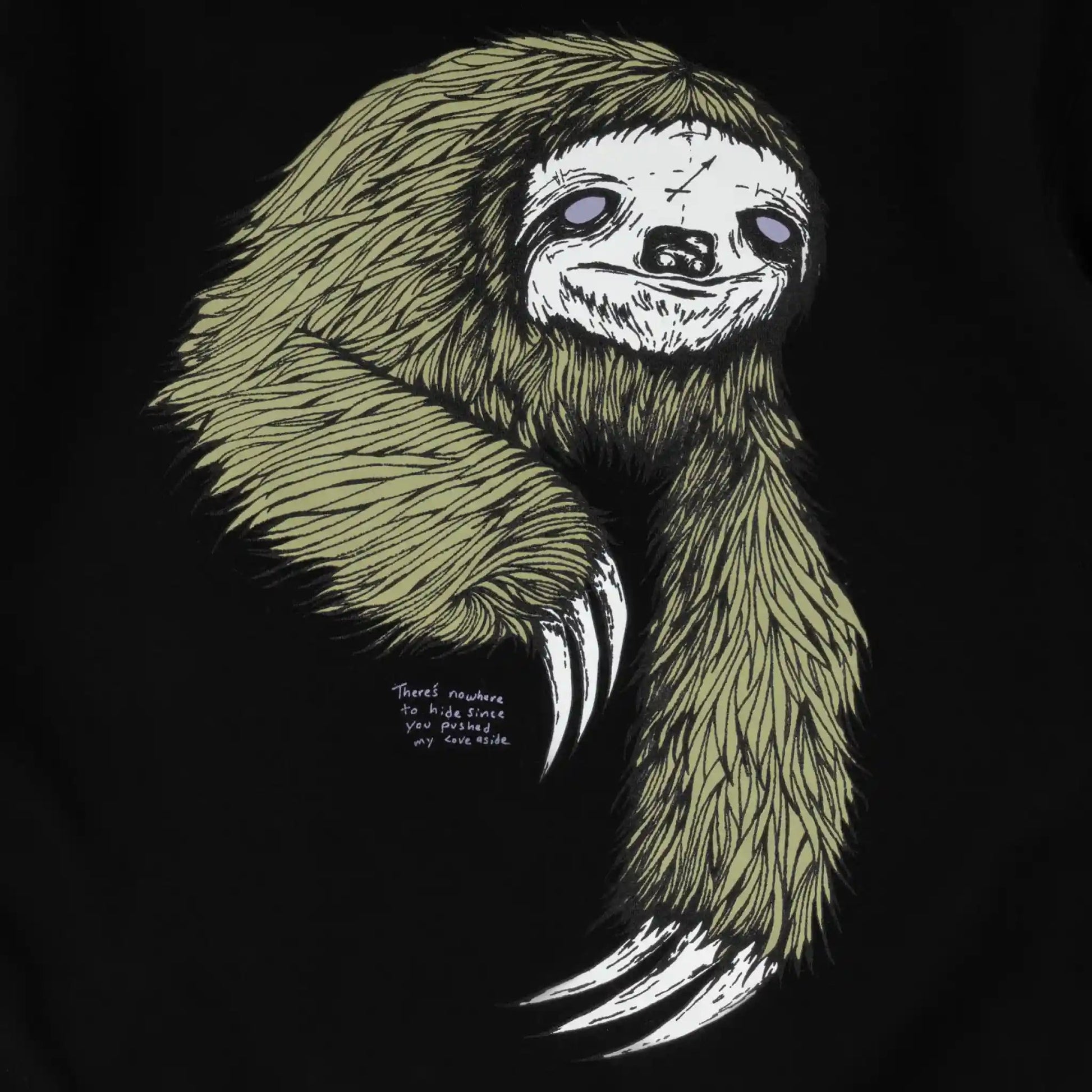 Welcome Sloth Pullover Hoodie, black/sage - Tiki Room Skateboards - 3