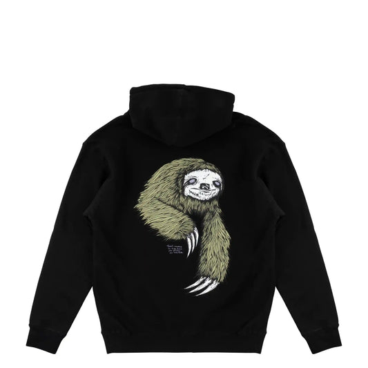 Welcome Sloth Pullover Hoodie, black/sage - Tiki Room Skateboards - 1